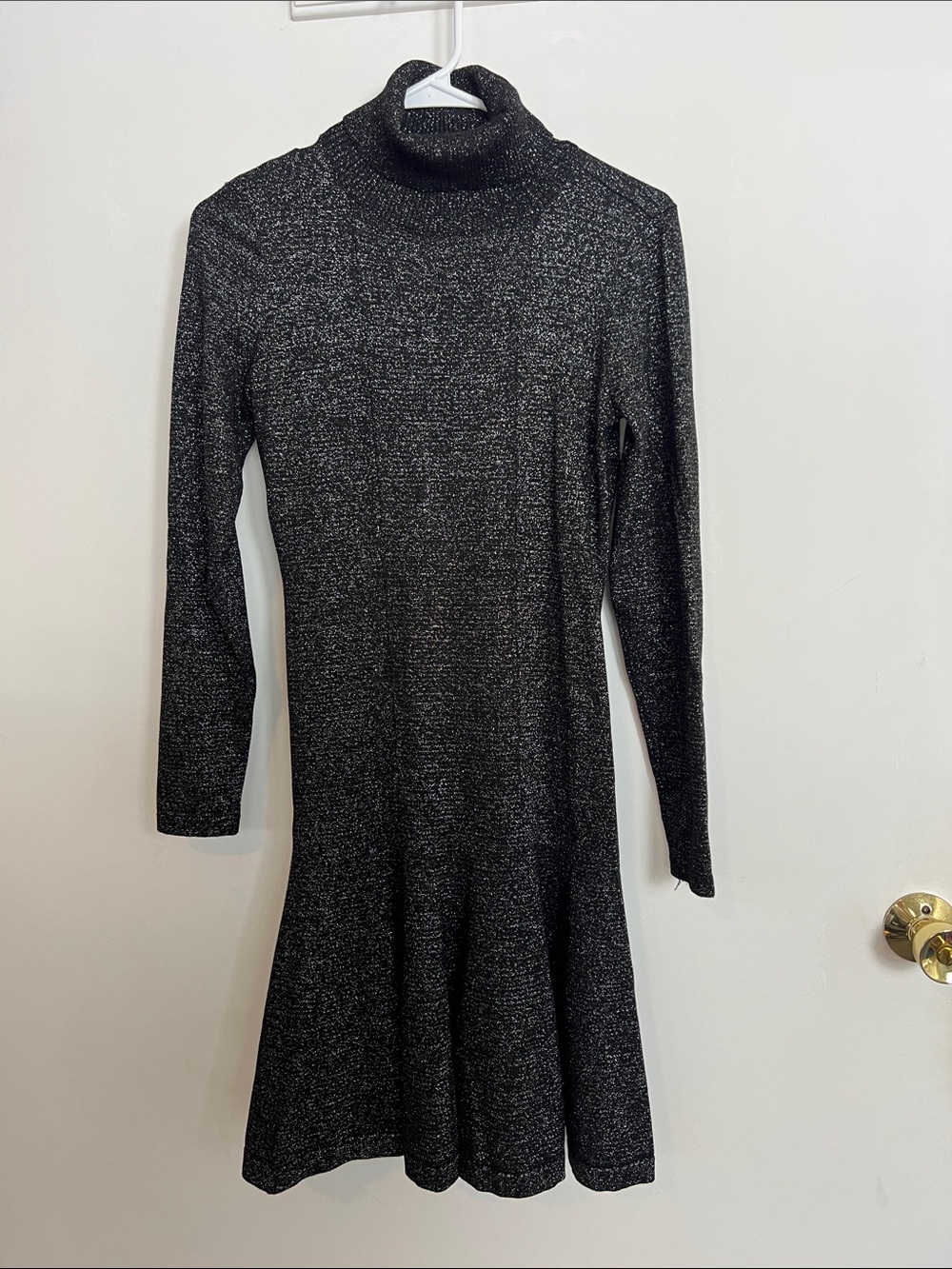 Calvin Klein Black Metallic Turtleneck Sweater Dress